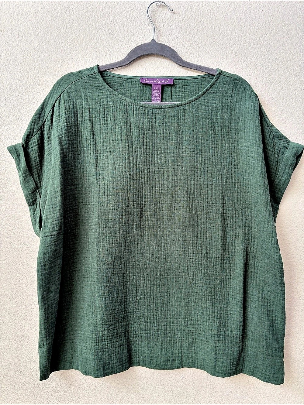 Gloria Vanderbilt Women's Cotton Gauze Pullover Top Green Large